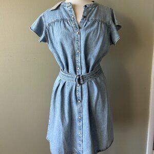 NWT Rails Letta Flutter-Sleeve Belted Denim Mini Dress